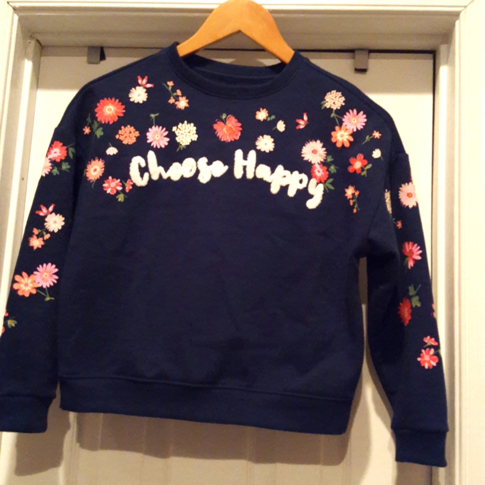 Girls WonderNation Navy Floral Sweater "Choose Happy" size M (7-8)